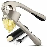 Zulay Kitchen Knoblauchpresse Extra Große aus Edelstahl mit Silikon-Knoblauchschäler und Reinigungsbürste, Knoblauchpresse mit Komfortabler Griff, Ingwerpresse, Knoblauch presse Garlic Crusher, Silber