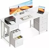 Coleshome Schreibtisch mit 6 Schubladen, 160x52 cm Computertisch mit Ablageflächen, Schreibtisch Weiß für Home Office