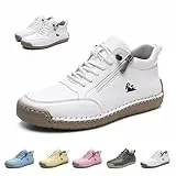Damen Handgefertigt Weiches Leder Hohe Stiefel Outdoor Beck Schuhe Wasserdicht Rutschfest Allwetter Ultra-bequemer Barfußschuhe Reißverschluss Retro Wanderschuhe Orthopädische Sneakers(Weiß,38 EU)