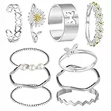 BOZILY 10 STÜCKE Damenrings, Böhmische Fingerringe Ringe Frauen Verstellbar, Gänseblümchen Perle Gelenk Welle Blume Knöchelringe Stapelbar Bandringe Ring-Set für Valentinstag Frauen Mädchen