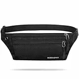 Bauchtasche Sport für Damen und Herren Gürteltasche Flach Hüfttasche Wasserdicht Sporttasche Outdoor Laufgürtel Waist Bag mit Kopfhöreranlass für Camping Wandern Fitness Fahrrad Reisen Jadg Schwarz