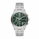 Emporio Armani Herrenuhr, Chronographenwerk, 42MM Silbernes Gehäuse aus recyceltem Edelstahl (Mindestens 50%) mit einem Armband aus recyceltem Edelstahl (Mindestens 50%), AR11529