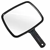 TRIXES Spiegel Hand - Salon Friseur Handspiegel - für Friseur und Beauty - für professionelle Friseure und Friseure - Schwarz - Weitwinkel - und Herrenfriseursalon-Handspiegel mit Griff