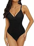 SLIMBELLE Shapewear Damen Bodysuit Bauchweg Spitze rückenfreier Formender Shaper Tanga Bodysuit Miederbody mit Verstellbarer SchultergurtSchwarz XXL