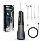 Bezvoi Munddusche Kabellos Water Flosser Zahnreinigung : LED-Anzeige 5 Modi Zahndusche & 6 Düsen, IPX7 Wasserdichte Oral Irrigator Munddusche Testsieger, Ideal für Reise & Zuhause, Schwarz
