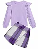 Arshiner Mädchen Bekleidungssets Kinder Langarmshirt mit Kariert Rock Set Herbst Winter Freizeit Mode Elegantes Zweiteilig Outfits für Mädchen 6-7 Jahre 120