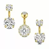 Crdifu 14G 6mm Kurz Bauchnabelpiercing Gold, 1,6mm Bauchnabel Piercing 316L Edelstahl, 3er Set Bauchnabelpiercing Herz Kristall Zirkonia, Bananabell Piercing Hypoallergen Frauen Damen