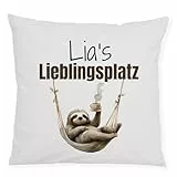 GRAZDesign Personalisierte Kissenhülle Lieblingsplatz mit Faultier-Motiv – Kissenbezug mit Namen Bedruckt – Dekokissen für Sofa, Sessel, Schlafzimmer – 40x40cm