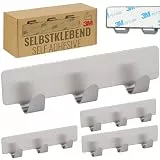 RICOO 4 x Hakenleiste Küche mit 3 Edelstahl Haken selbstklebend MH020-4 Handtuchhaken ohne Bohren Klebehaken Badezimmer Kleiderhaken zum Kleben Badhaken Badezimmerhaken Wandhaken Bad Aufhängehaken