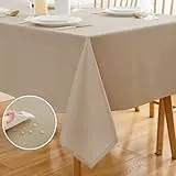 ATsense Tischdecke Abwaschbar Leinen Optik, Tischdecken Outdoor in Hellbeige, Wasserabweisend Schmutzabweisend, Bügelfrei, Leinendecke Tischtuch Rechteckig 140x220 cm