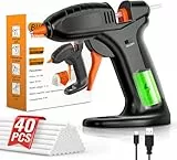 BURNNOVE Heißklebepistole Akku Heissklebepistole Kabellos mit 3000mAh Akku USB-C Aufladung Schnell Aufheizend 40 Stk 7mm*150mm Klebestifte Tropfsicher Ideal für DIY Basteln Reparatur Zuhause und Büro