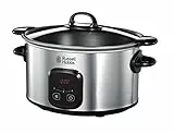 Russell Hobbs 22750-56 Slow Cooker (antihaftbeschichteter, programmierbarer Timer/Garzeit), Schongarer Maxicook, 3 Temperatureinstellungen 200 W, Edelstahl/Schwarz, 6 l XL Gartopf
