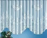 heimtexland Gardinen Jacquard Store mit Kräuselband weiß halb-transparent, Blumen Bordüre gebogt, Vorhang Typ1 - Bogenstore HxB 125x300 cm für Fensterbreiten von 100-130 cm