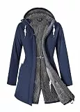ATLASLAVA Wintermantel Damen Fleece Warm Lang Jacke Softshellmantel übergangsmantel Winter NAVY BLUE XXL