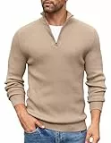 COOFANDY Pullover Herren 1/4 Zip Rollkragenpullover Troyer Rollkragenpulli Strickpullover Winterpullover Stehkragen Pullover Leichte warm Arbeitspullover Khaki L