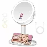 B Beauty Planet 20cm 30 Fach Spiegel, Kosmetikspiegel mit Beleuchtung Vergrößerungsspiegel mit Licht, Dreifarbiger Lichtmodus Helligkeit/Höhe Einstellbar (20cm Große Spiegel-Weiß)