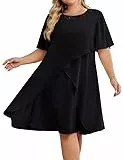 Hanna Nikole Abendkleider Damen GroßE GrößE Hochzeitsgäste Kleider Mit Pailletten Rundhalsausschnitt Elegant Chiffon Cocktailkleid Festlich Midikleid FüR Die Brautmutter