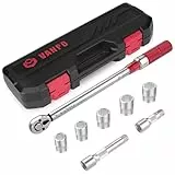 VANPO Drehmomentschlüssel 1/2', 20-220 Nm Drehmoment-Schlüssel 8 tlg. Set, ± 3% Fehlergenauigkeit mit 2 Verlängerung, 5 Stecknüsse 17mm, 19mm, 21mm, 23mm,24mm Reifenschlüssel für Auto, LKW, Motorrad