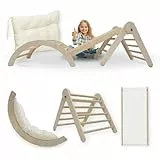 MAMOI® Klettergerüst Kletterdreieck Indoor 4 in 1 Set. Montessori Kletterbogen mit Kissen, Indoor Spielplatz