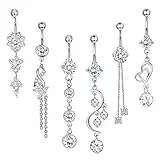 Kakonia Bauchnabelpiercings,6 PCS 14G Piercing Bauchnabel,Bauchnabelpiercing Chirurgenstahl für Frauen CZ Bauchnabelpiercings mit Dangle Zirkonia Curved Piercing Schmuck Barbells