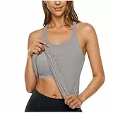 UHouse Sport Top Damen Fitness Tank Top mit Integriertem BH Spaghetti Unterhemd Gym Sporttop Sommer Trägertop Basic Damentop Yoga Sporttop Frauen Achselshirt Sommertop Ärmellose Sportshirt Grau S