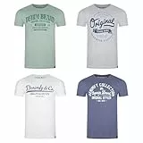 DENIMFY Tshirt Herren Baumwolle Regular Fit DFNuri 4er Pack Set Rundhals Kurzarm Sommer Tee Shirt Logoprint, Größe:XXL, Farben:Farbmix 4