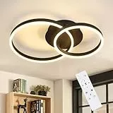 ZMH Deckenleuchte Schlafzimmer Deckenlampe LED dimmbar: 59cm Schlafzimmerlampe Schwarz 46W Modern Küchenlampe 2-Ring Design Deckenbeleuchtung Wohnzimerlampe aus Metall für Wohnzimmer Büro Küche