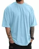 LAOARA Oversized Tshirt Herren Sommer Basic Männer Kurzarm Gym T Shirt Sport mit Rundhals Tee Blau L