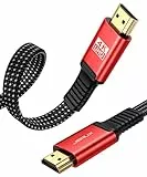 JSAUX HDMI Kabel 7.5Meter [4K@60Hz,HDMI 2.0,18Gbps] Flach HDMI 2.0 Kabel Highspeed 5M HDMI Nylon Geflochten Kabel Support 4K 3D HDR UHD 2160p 1080p Ethernet ARC PS3/4 TV PC Rot