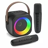 Jeefu Karaoke Maschine mit 2 Karaoke Mikrofon, Tragbaren Bluetooth Lautsprecher für Erwachsene/Kinder, Geschenk Spielzeug Junge 3-15 Jahre, Mini Karaoke Maschine mit Disco Licht, Ideal für Party