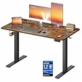 VASAGLE Höhenverstellbarer Schreibtisch, Stehtisch, Computertisch, Erinnerung bei langem Sitzen, Memory-Funktion mit 4 Höhen, für Büro, 120 x 60 cm, vintagebraun LSD312KD03