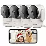 AMOROM WLAN Überwachungskamera Innen 360°, KI-Kamera Überwachung mit Benutzerdefinierte Szenariowarnungen(Reduzieren Sie Fehlalarme), Funktioniert mit Alexa, 2,4G WiFi, 4 Stück