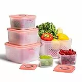 ANJUKE Obst-Aufbewahrungsbehälter für Kühlschrank, BPA-frei, stapelbar, luftdicht, mit abnehmbarem Sieb, Deckel, zusammenklappbare Kunststoff-Lebensmittelaufbewahrung, hält Obst, Fleisch länger frisch