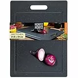 Moritz & Moritz Schneidebrett Kunststoff - 36 x 27,5 cm - BPA frei - Küchenbrett Granitoptik - Cutting Board mit Antirutschfüßen, Eingriffsöffnung - Schneidebrett mit Saftrille
