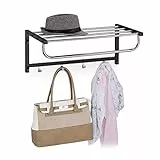 Relaxdays Wandgarderobe mit Ablage, Garderobenleiste 4 Haken, Flur & Bad, modern, Metall, HBT 25 x 60 x 32,5 cm, schwarz