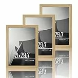 VUVUZULA Bilderrahmen A4 Holzrahmen 21x30cm Holz Fotorahmen MDF Rahmen DIN A4 für Urkunden in Natur 3er Set