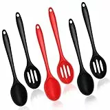 NVGVUP 6 Stück Kochlöffel Silikon, 20.3cm Silikonlöffel Rührlöffel, Hitzebeständige Küchen Silikonlöffel mit Aufhängelöchern, Antihaft Silikon Löffel zum Rühren, Schöpfen und Mischen(Schwarz, Rot)
