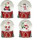 4 Stück Schneekugeln 8,5cm Weihnachtsmänner Schneemänner Weihnachtsmotive Deko Weihnachtsdekoration
