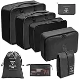Koffer Organizer 8er Set - Kofferorganizer mit Kosmetiktasche und Packtaschen für Reisen als Kleidertasche Packwürfel (Schwarz)
