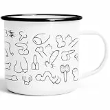 MoonWorks Emaille Tasse Becher Fun Tasse Penis-Muster Penisse Fun-Tasse Weiss-schwarz unisize