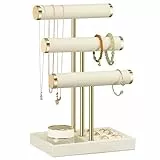 Josmimic Schmuck Organizer mit 3 Ebenen - Beige Schmuckständer Armbänder, Abnehmbarer T-Steg Schmuck Ständer, Samt-Armbandhalter, Schmuckhalter für Armband, Halskette, Uhren, Ringe