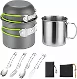 Camping Kochgeschirr Mess Kit für 1 Person, ISFORU Camping Antihaft-Kochset enthalten Rucksack Topf und Pfanne Set mit 304 Edelstahl Tasse und Utensilien Set für Reisen Trekking und Wandern