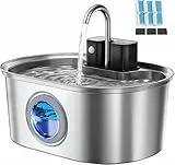 Drahtloser Katzenbrunnen aus Edelstahl: Batteriebetriebener Trinkbrunnen für Innenräume, automatischer Wasserspender mit Bewegungssensor, Ultra-leise Pumpe, Mehrfachfiltration - mit 3 Sätzen Filtern