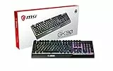 MSI Vigor GK30 Gaming-Tastatur, QWERTZ, DE Layout - Mechanische Membran-Switches, wasserfest, RGB Mystic Light, Beleuchtungs- & Media-Hotkeys, rutschfeste Game Base, vergoldeter USB 2.0 - Full-Size