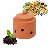 Relaxdays Wurmkomposter zum Eingraben, 1 L, Wurmturm für Küchenabfälle, Deckel, Komposter Garten & Beet, Ton, terrakotta