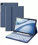 Vobafe Hülle mit Tastatur für Samsung Galaxy Tab A11+ Plus 11 Zoll 2025 / Tab A9+ Plus 2023, 7 Farben Beleuchtete mit Abnehmbare Tastatur, TPU Rückschale mit Stifthalter, QWERTZ, Blaugrau