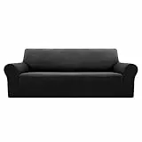 Deconovo 1 Stück Jacquard-Sofabezug, 3-Sitzer, dehnbar, mit Armlehnen, schwarz, Sofaüberzug, Dekoration für Wohnzimmer, Schlafzimmer