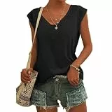 EDOTON Bluse Damen Kurzarm T-Shirt V Ausschnitt Flügelärmeln Oberteile Casual Crop Tops Ärmel Lose Tops Lose Tank Top Tshirt für Damen(M,Schwarz)