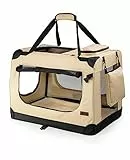 lionto Hundetransportbox faltbar für Reise & Auto, 101x69x70 cm, stabile Transportbox mit Tragegriffen & Decke für Katzen & Hunde bis 25 kg, robuste Hundebox aus Stoff für klein & groß, beige
