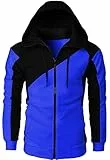 Ophestin Herren-Kapuzenpullover mit durchgehendem Reißverschluss, Fleece, Patchwork-Jacke, einfarbig, mit Kanga-Tasche, 1 x Blau, XXL